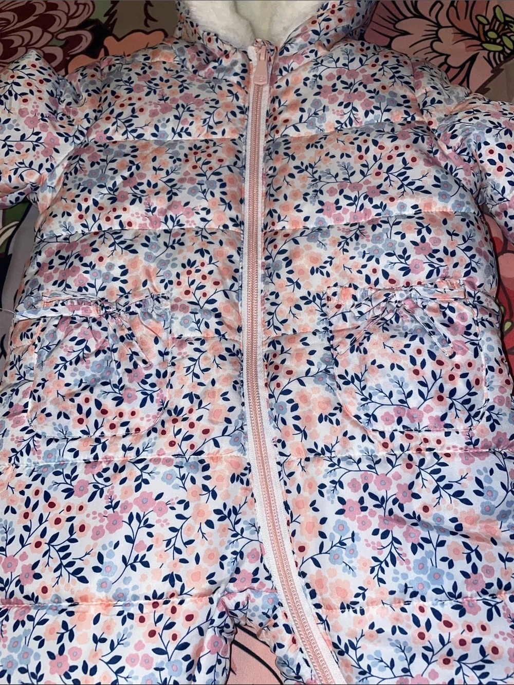 Multi color floral Kensie girl footed snowsuit (3/6mos)